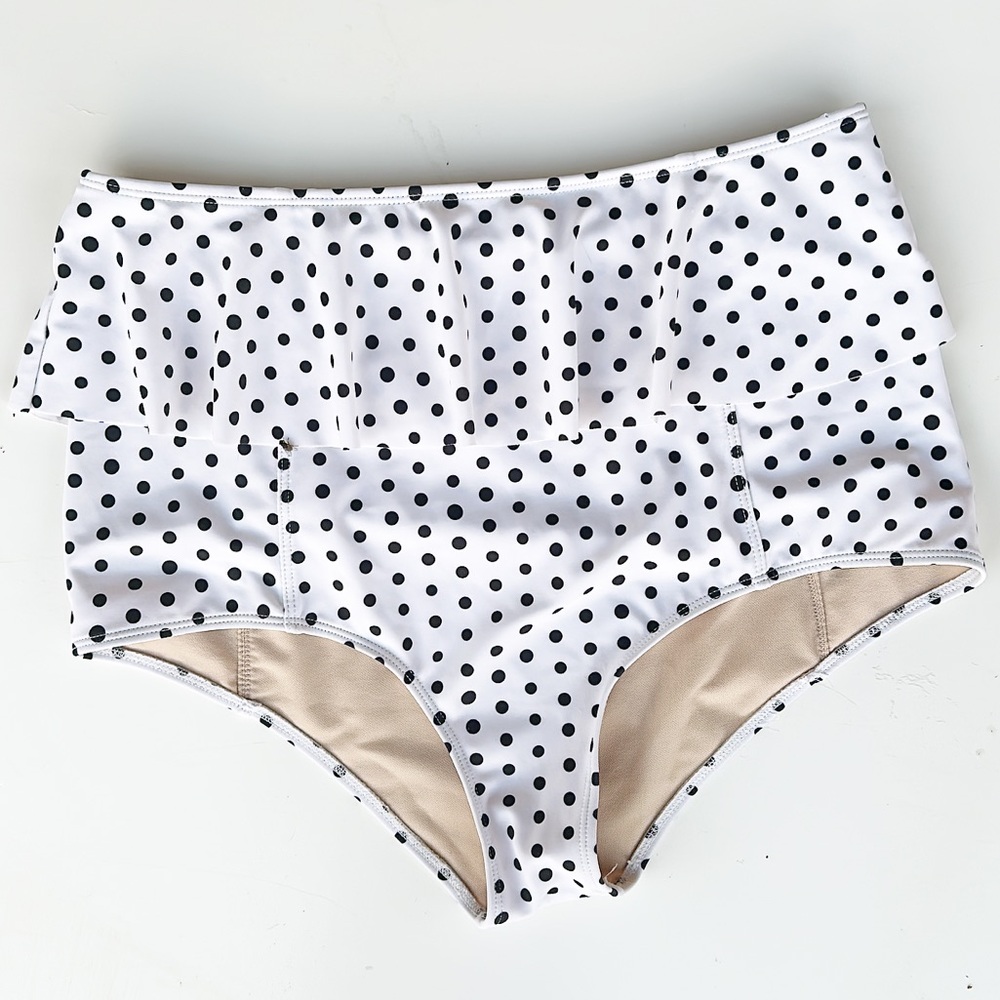 Kortni Jeane White Polka Dot High Waist Bikini Bottoms